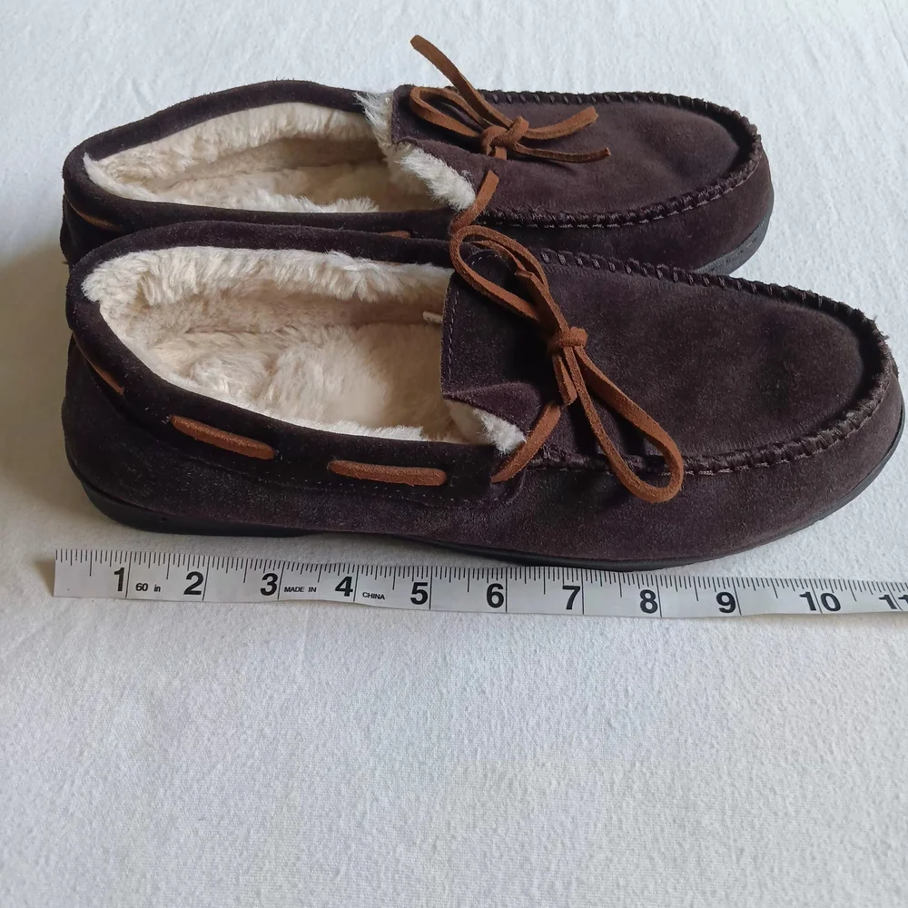 Dearfoams Med Sz 9-10 Dark Brown Men's Loafers Cozy Soft